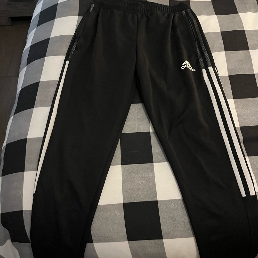 Adidas Black Joggers with White Stripes